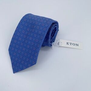 Eton Tie Mens One Size Blue Patterned Silk Classic Luxury Necktie Italy Made NWT